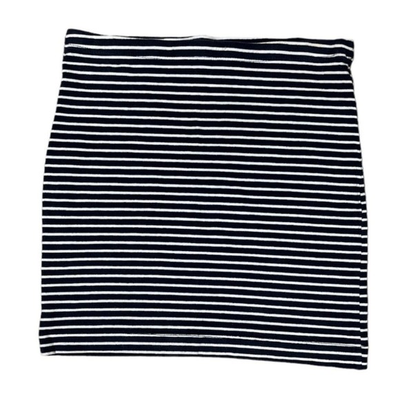 H&M Mini Skirt XS Straight Fitted Striped Cotton Blend Jersey Stretch Navy - Picture 6 of 7